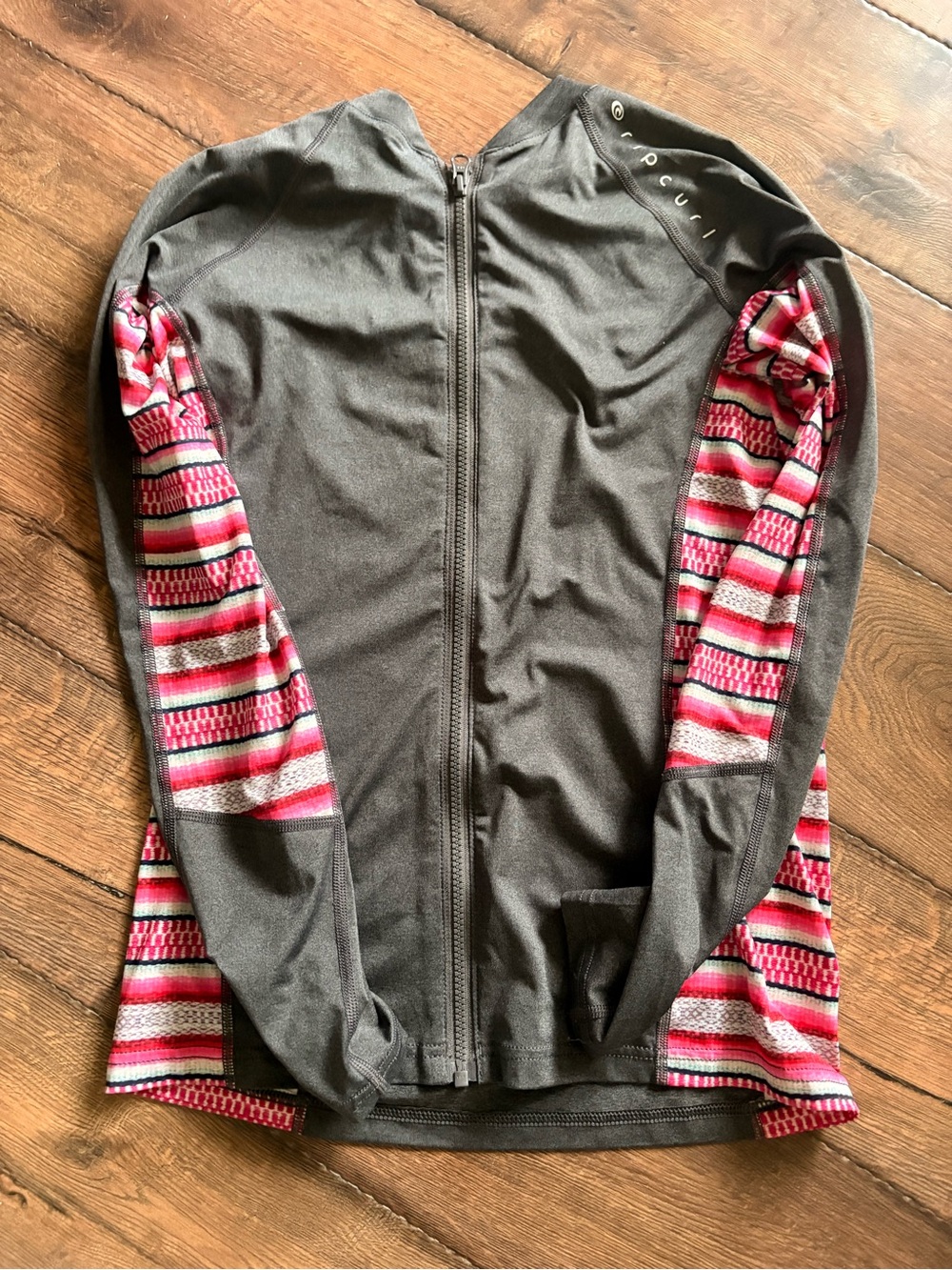 Rip Curl Athletic Zip-Up Jacket with Pink Striped Sleeves